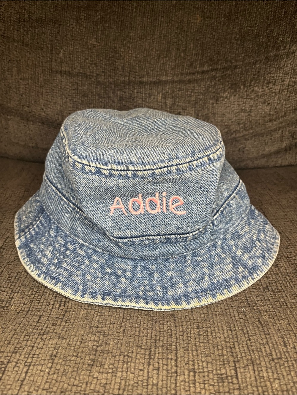 Personalized Kids Denim Bucket Hat - Addie - Light Blue with Pink Embroidery
